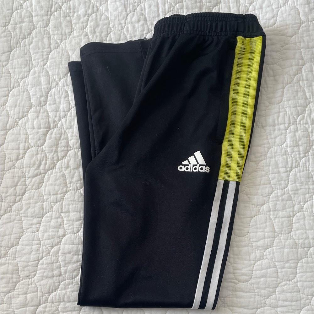 Adidas Kids Black Joggers with Yellow Stripes